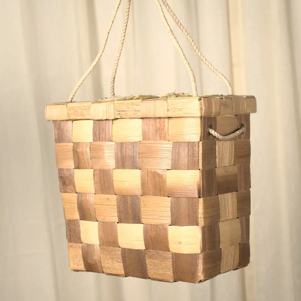 1960s Vintage Yellow Raffia Box Handbag