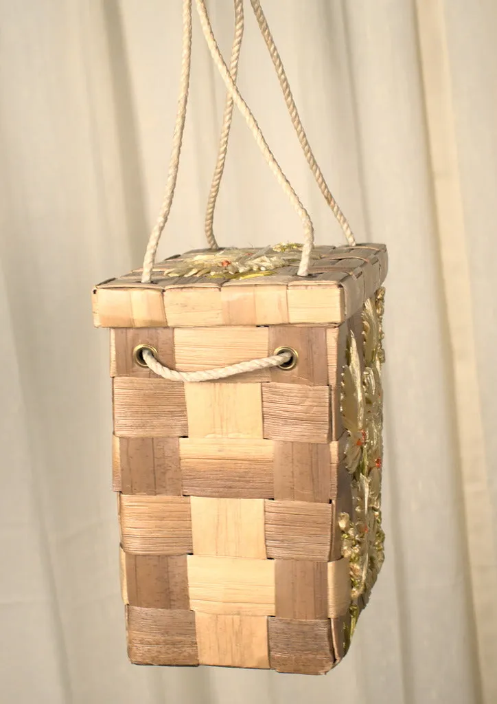 1960s Vintage Yellow Raffia Box Handbag