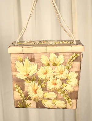 1960s Vintage Yellow Raffia Box Handbag