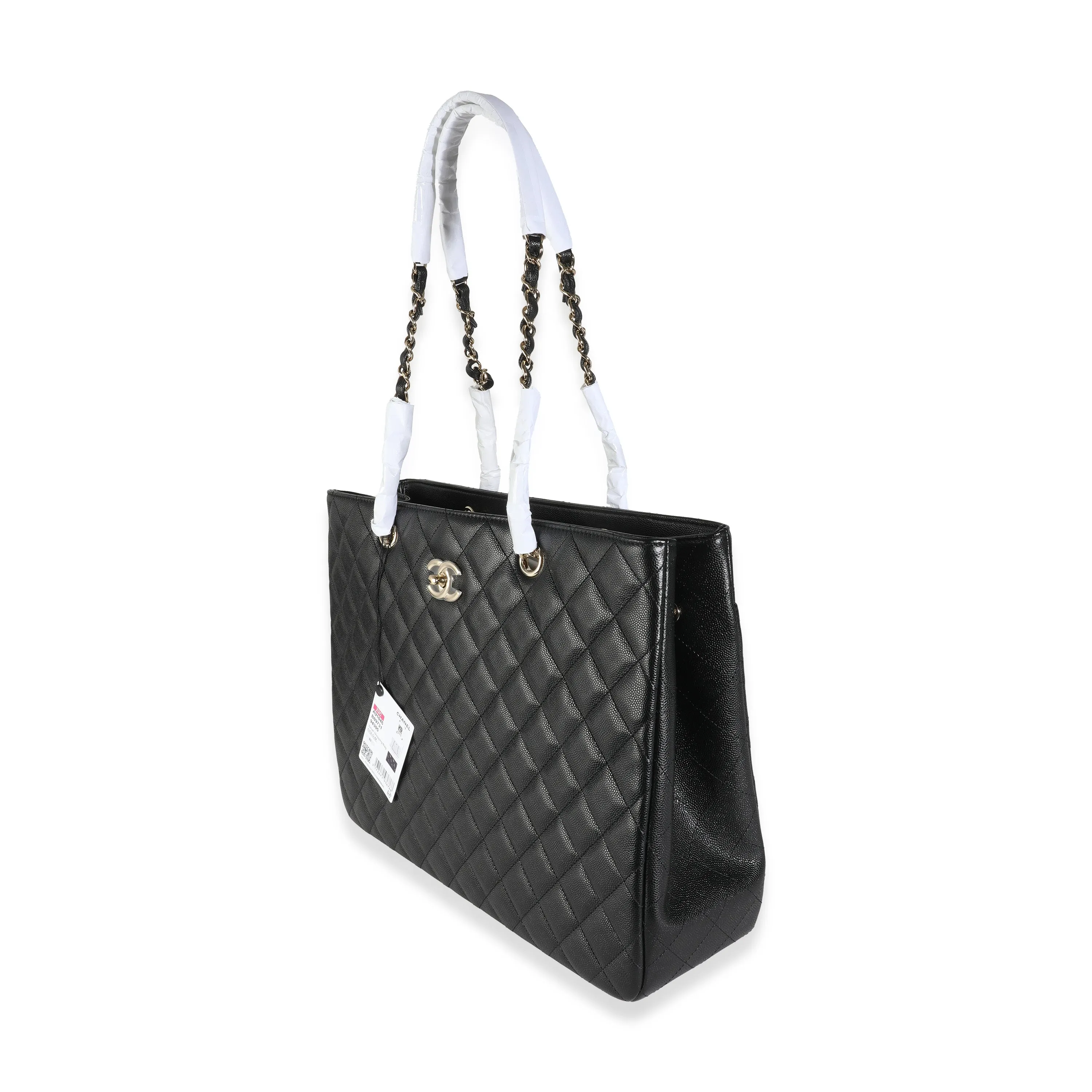 23C Black Quilted Caviar Large Shopping Tote