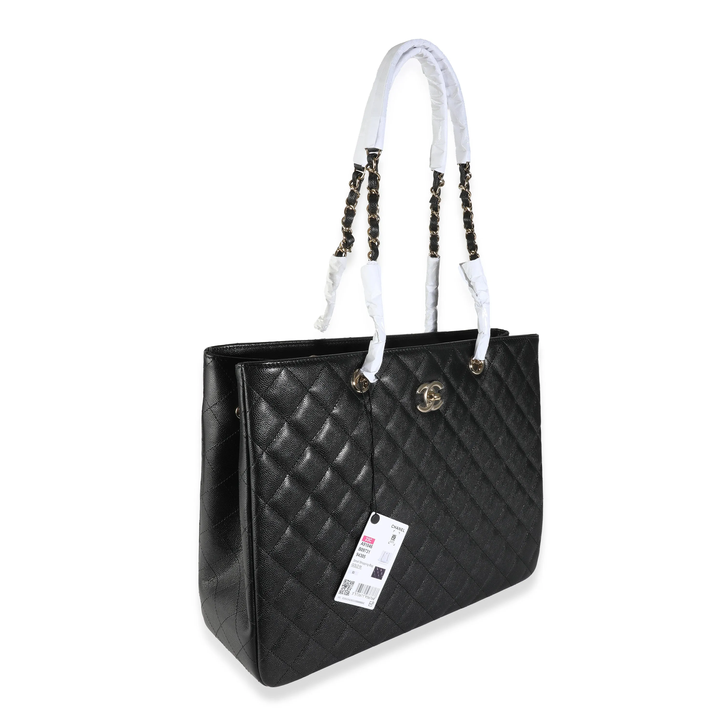 23C Black Quilted Caviar Large Shopping Tote