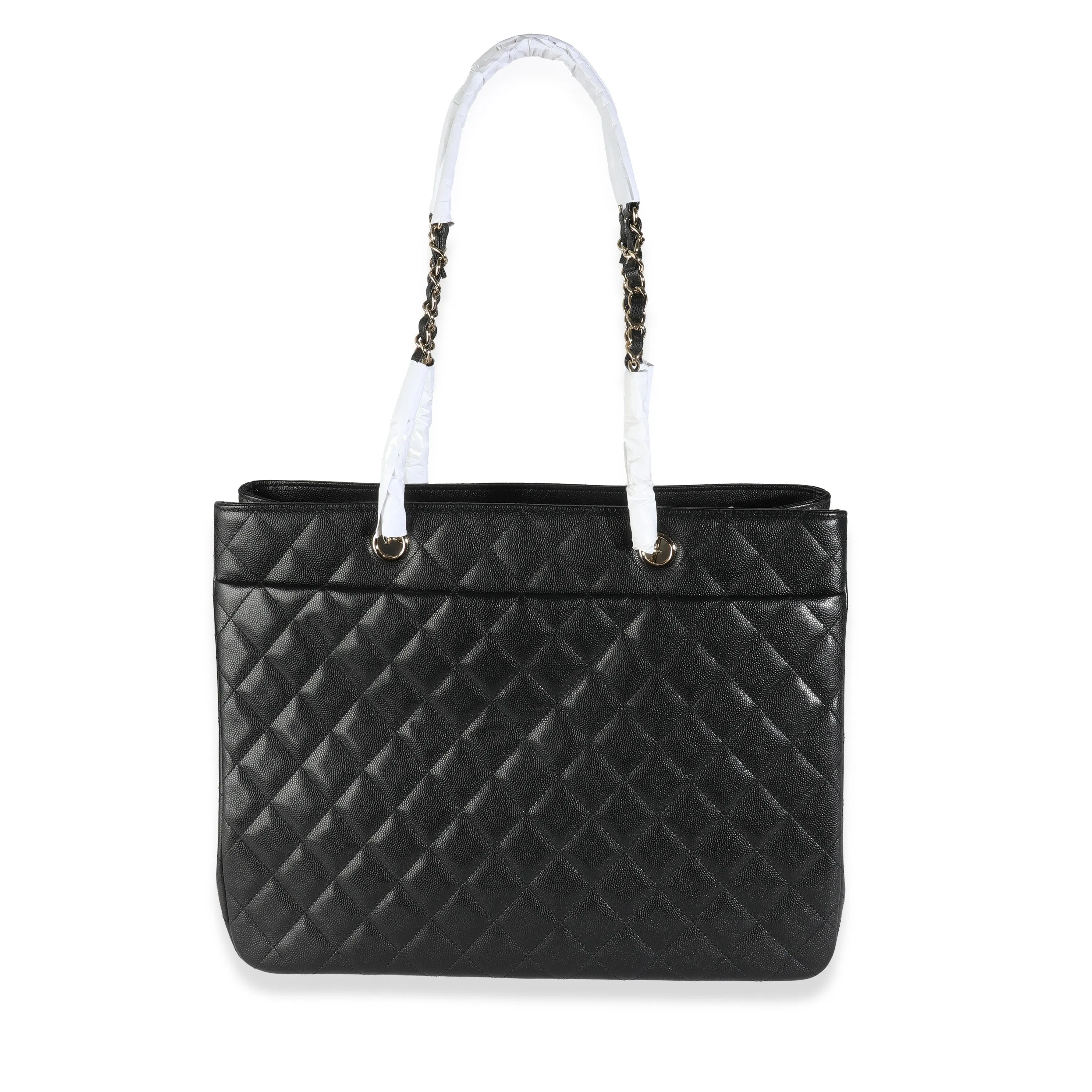 23C Black Quilted Caviar Large Shopping Tote