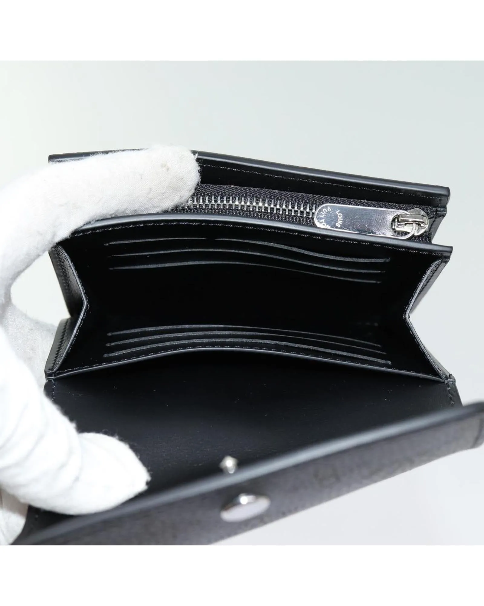 Black Leather Compact Wallet with Dust Bag and Box - French Made