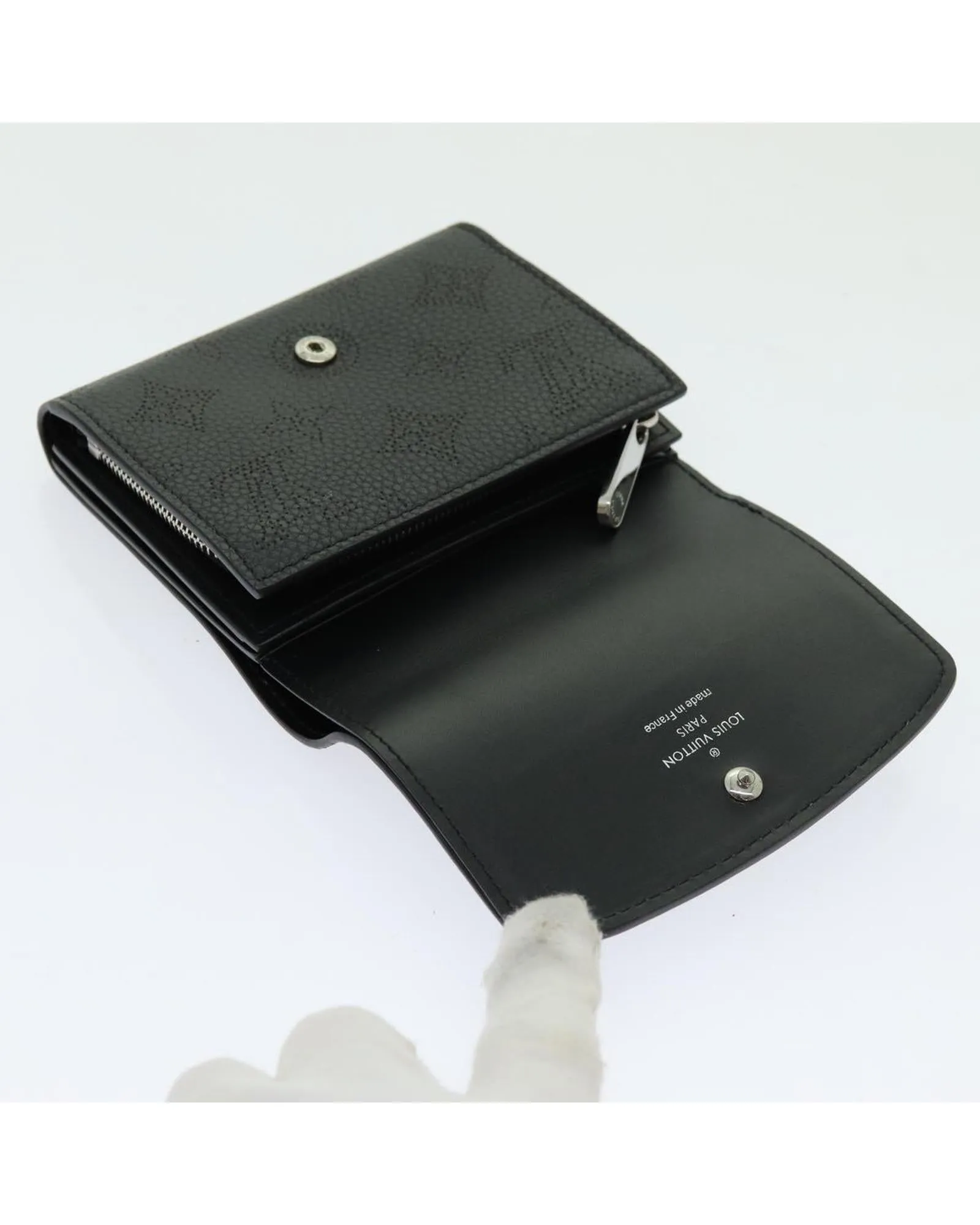 Black Leather Compact Wallet with Dust Bag and Box - French Made