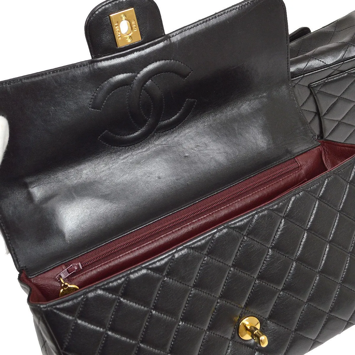 CHANEL 1994-1996 Classic Single Flap Handbags Set Black Lambskin 12123