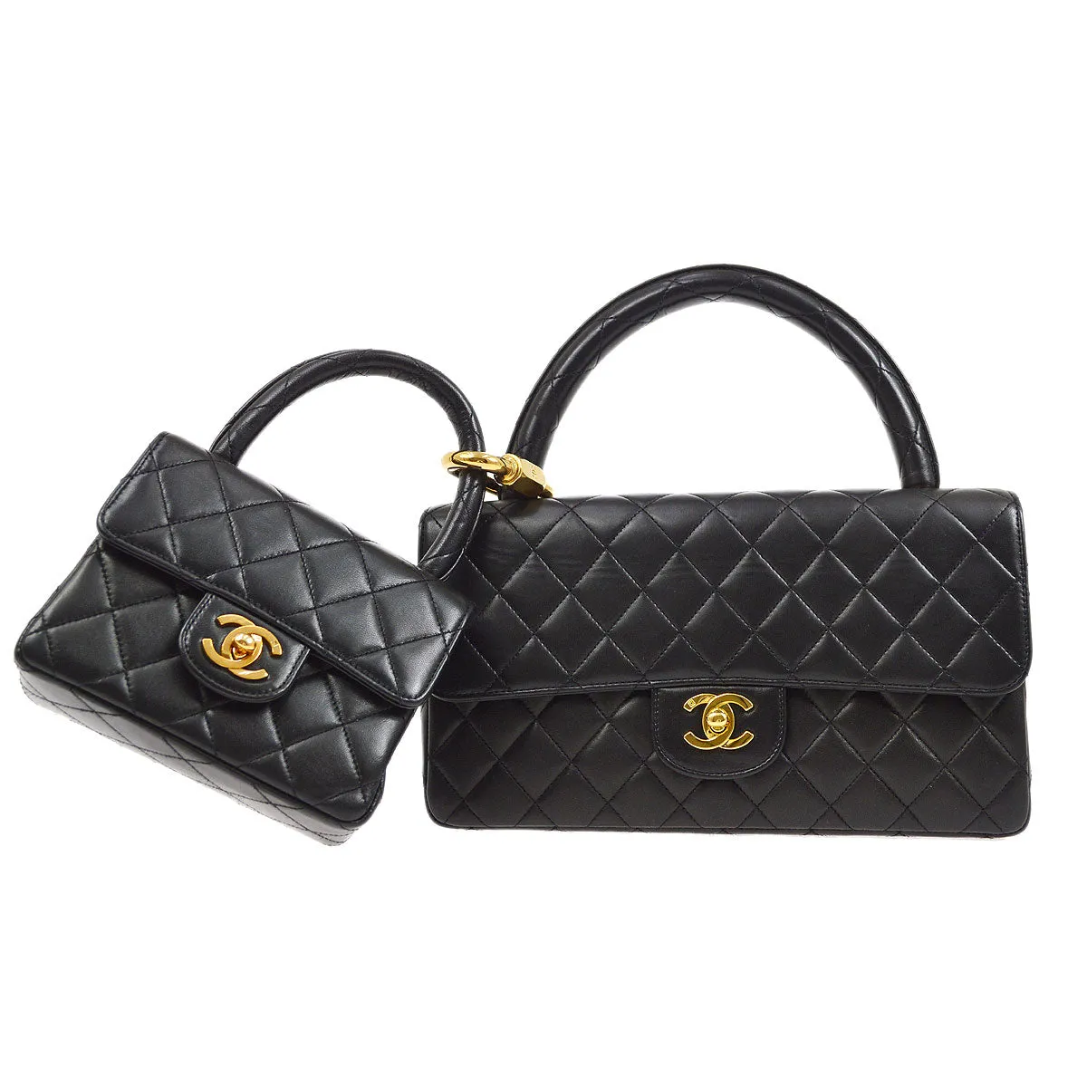 CHANEL 1994 Classic Flap Handbags Set Black Lambskin 52051