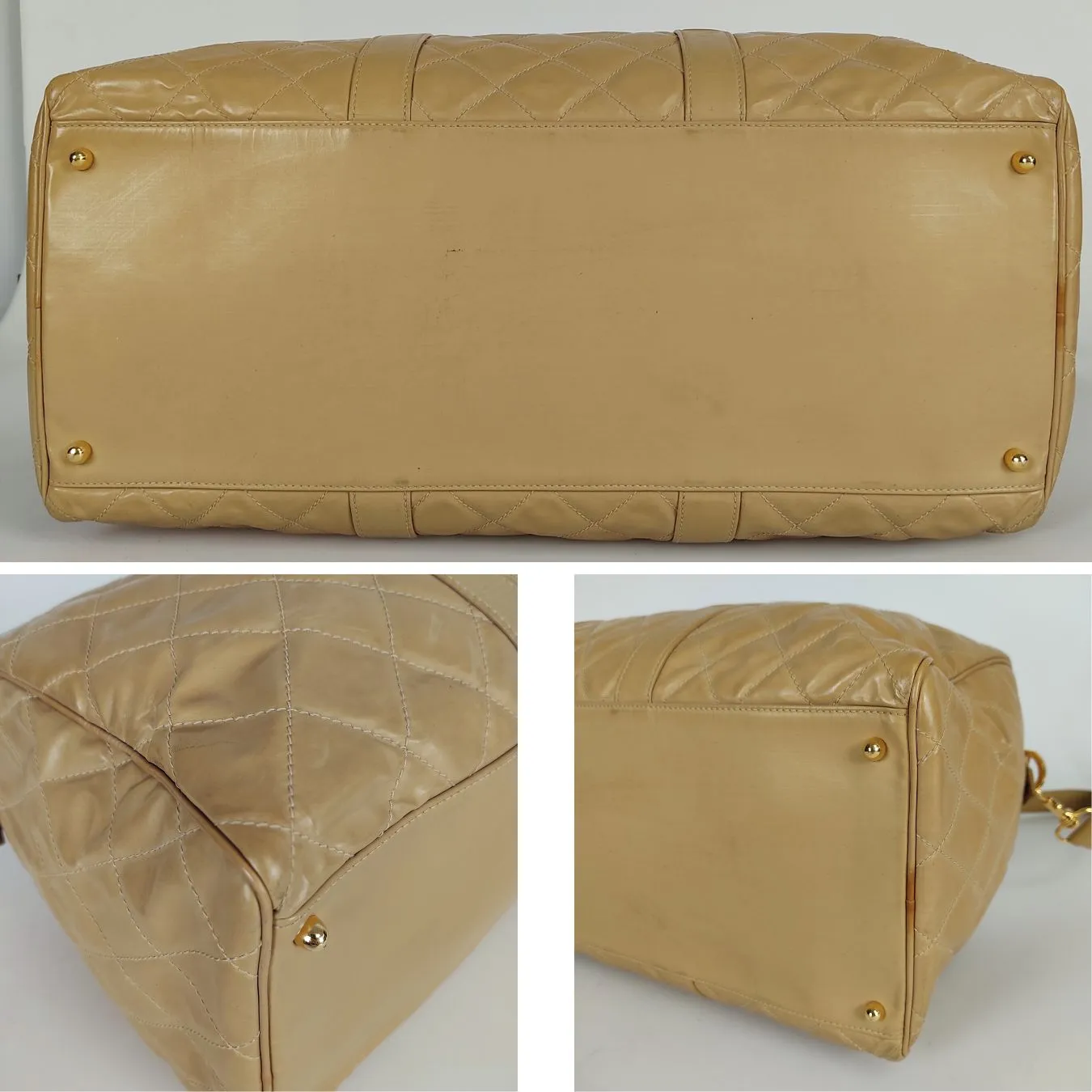 CHANEL Chanel Chanel quilted travel bag in beige patent leather
