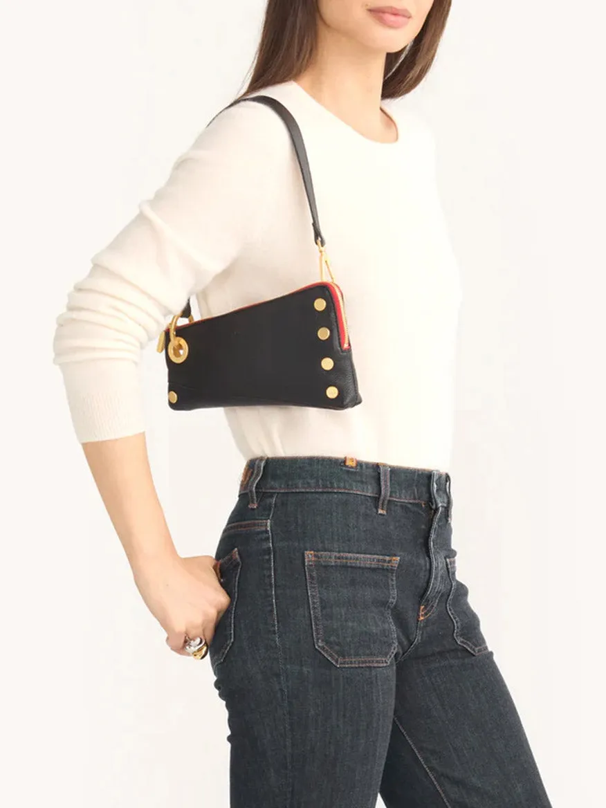 Hammitt Los Angeles Nash Pochette in Black/Brushed Gold & Red Zip