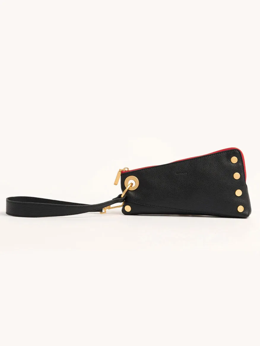 Hammitt Los Angeles Nash Pochette in Black/Brushed Gold & Red Zip