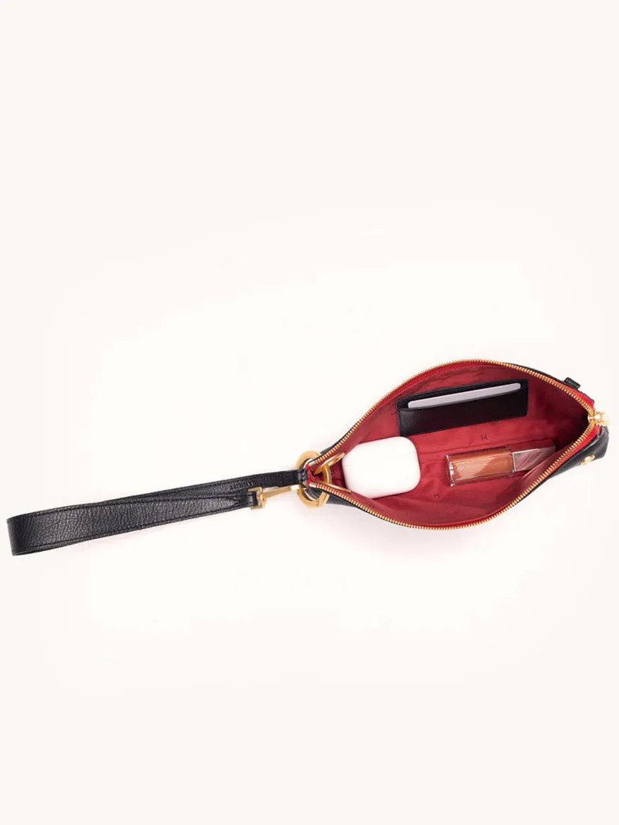 Hammitt Los Angeles Nash Pochette in Black/Brushed Gold & Red Zip