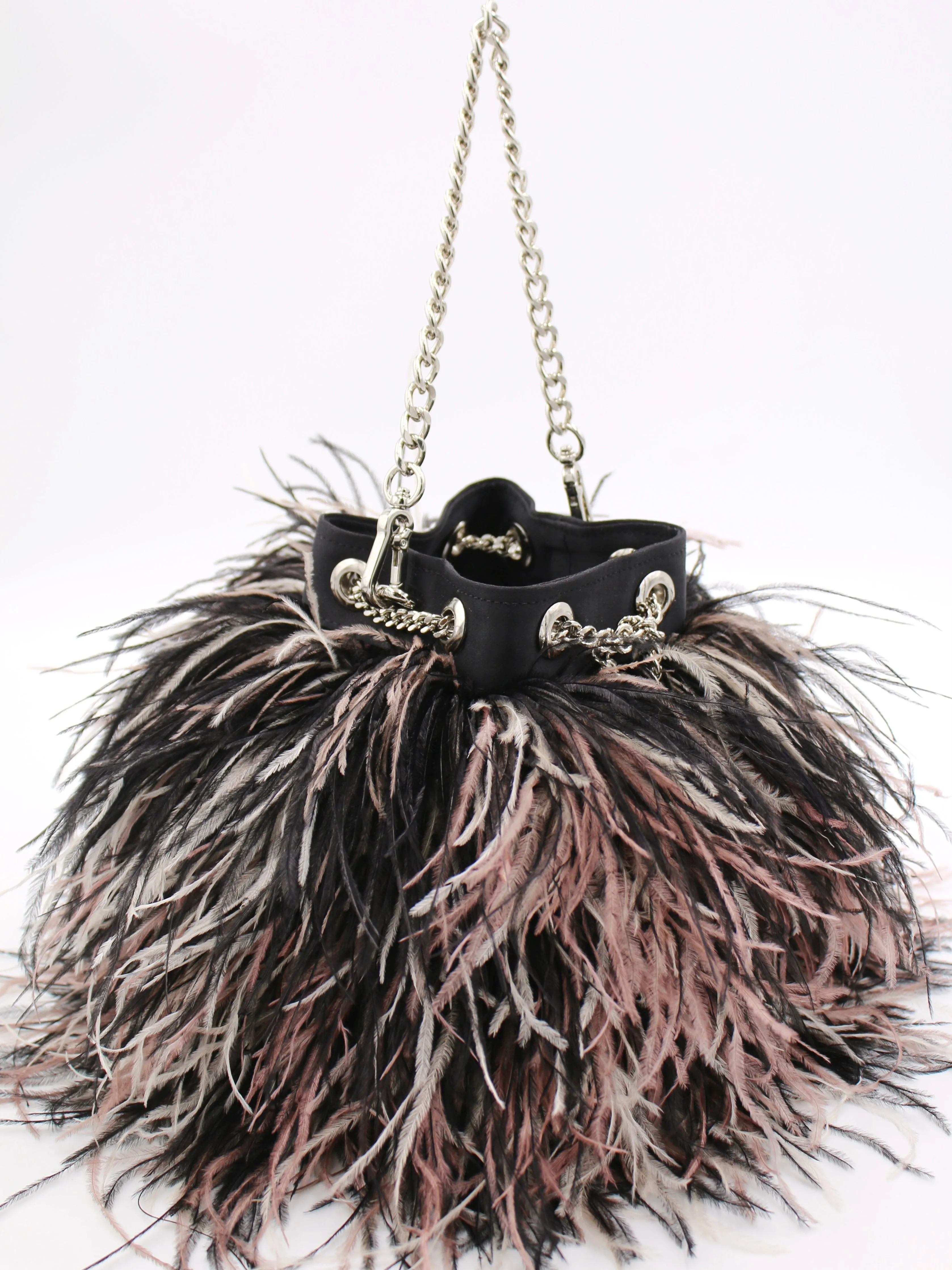Ostrich Feather Bucket Bag | Black Blush | Large