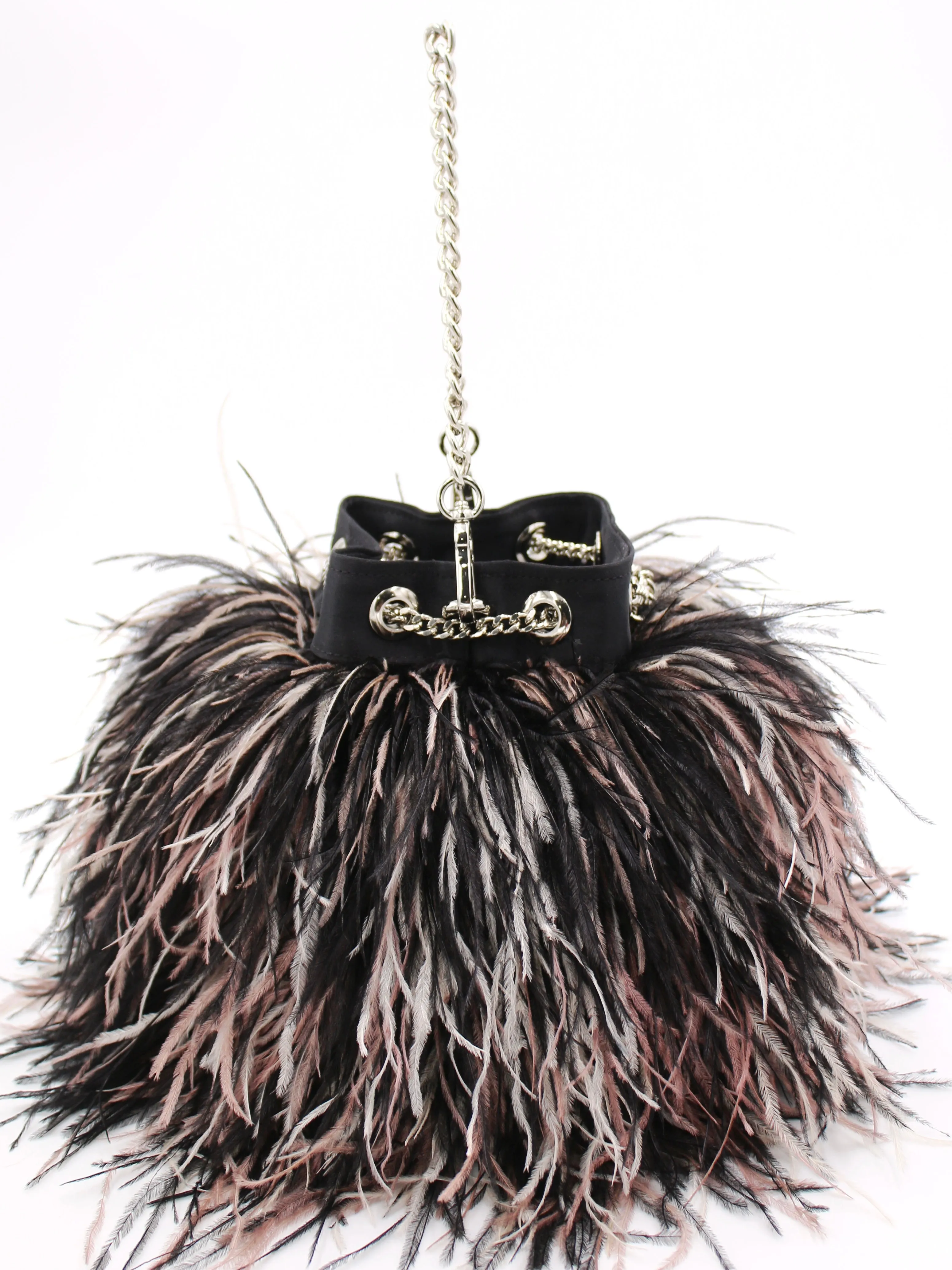 Ostrich Feather Bucket Bag | Black Blush | Large