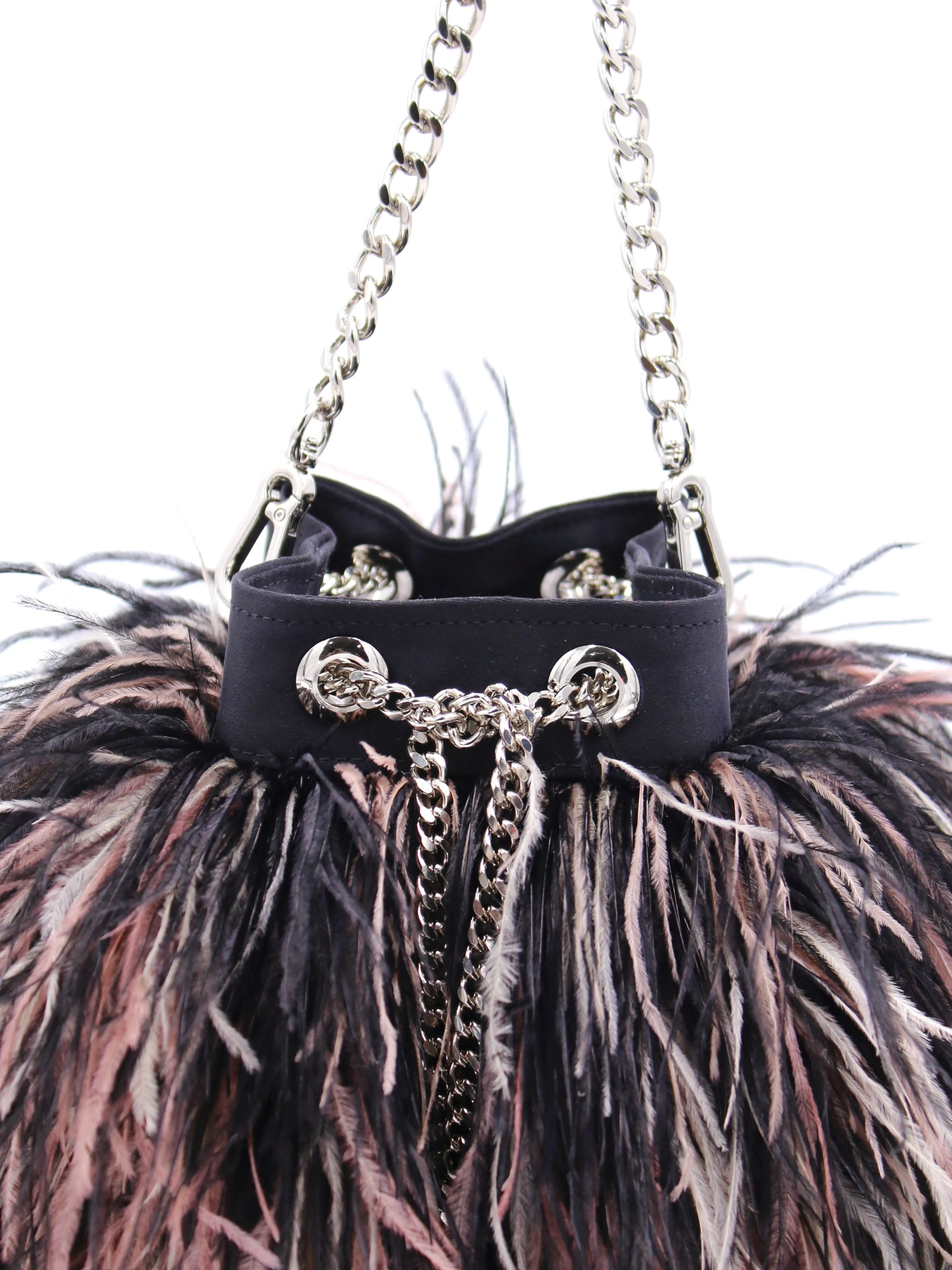 Ostrich Feather Bucket Bag | Black Blush | Large