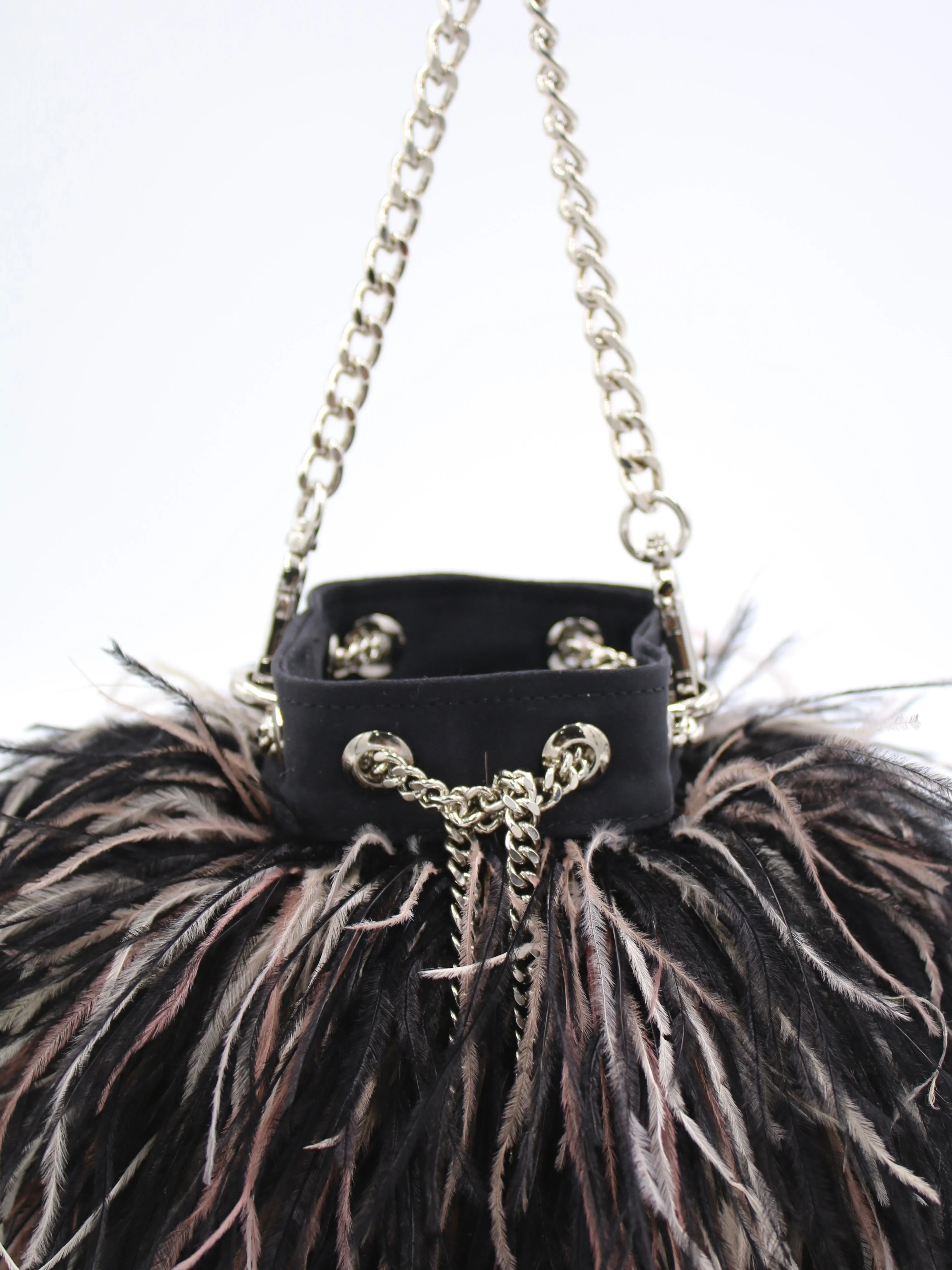 Ostrich Feather Bucket Bag | Black Blush | Mini