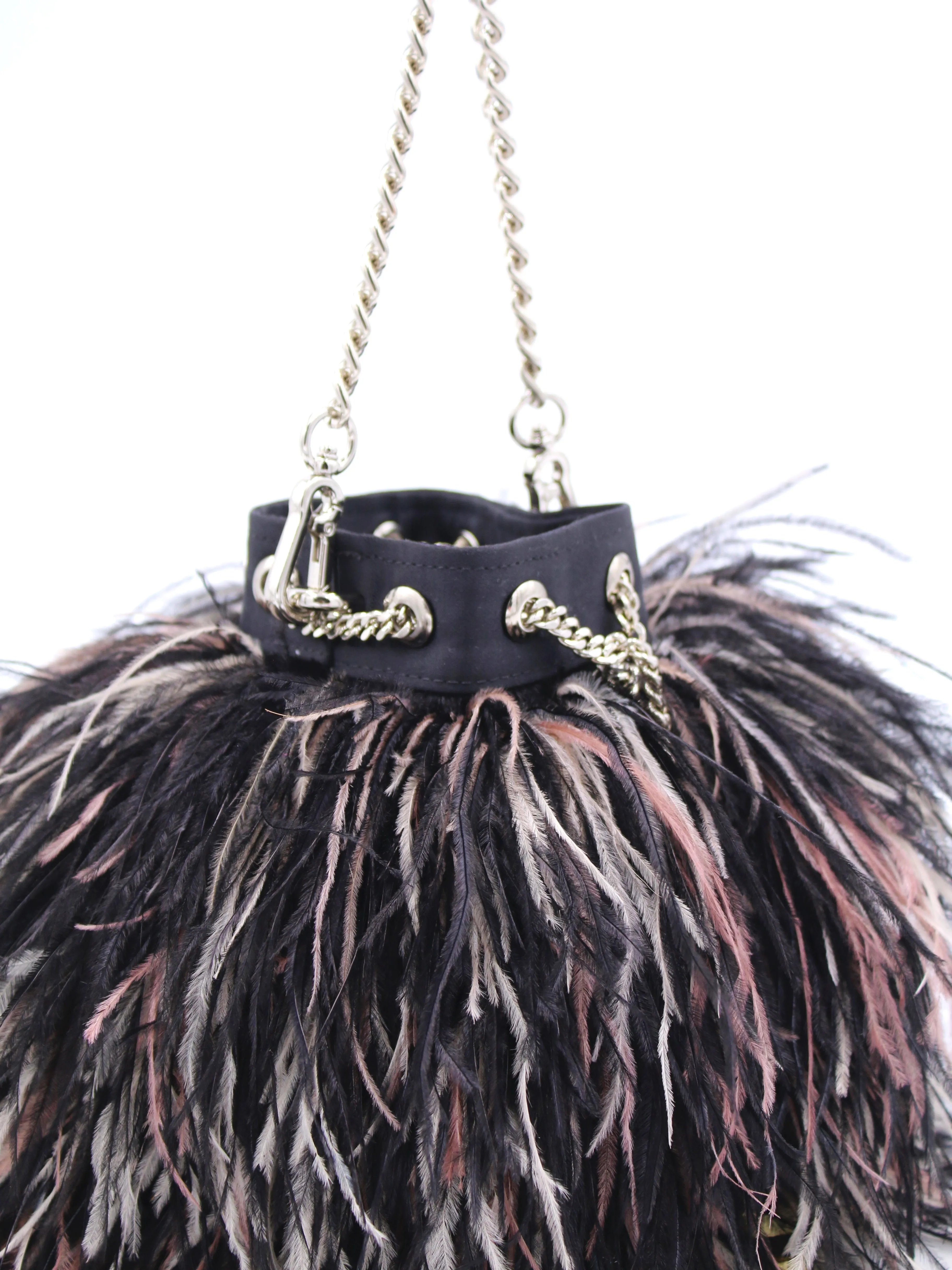 Ostrich Feather Bucket Bag | Black Blush | Mini