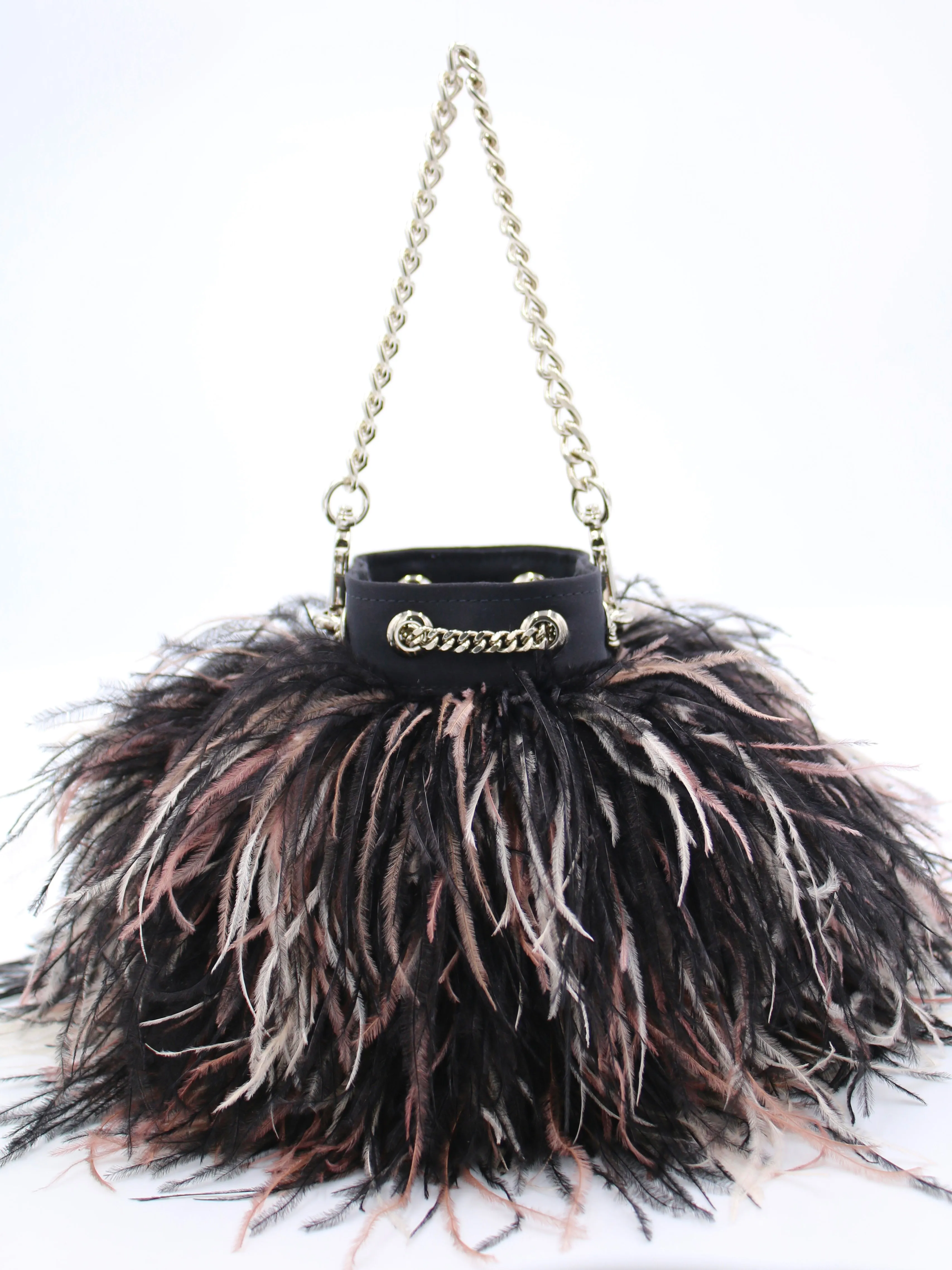 Ostrich Feather Bucket Bag | Black Blush | Mini