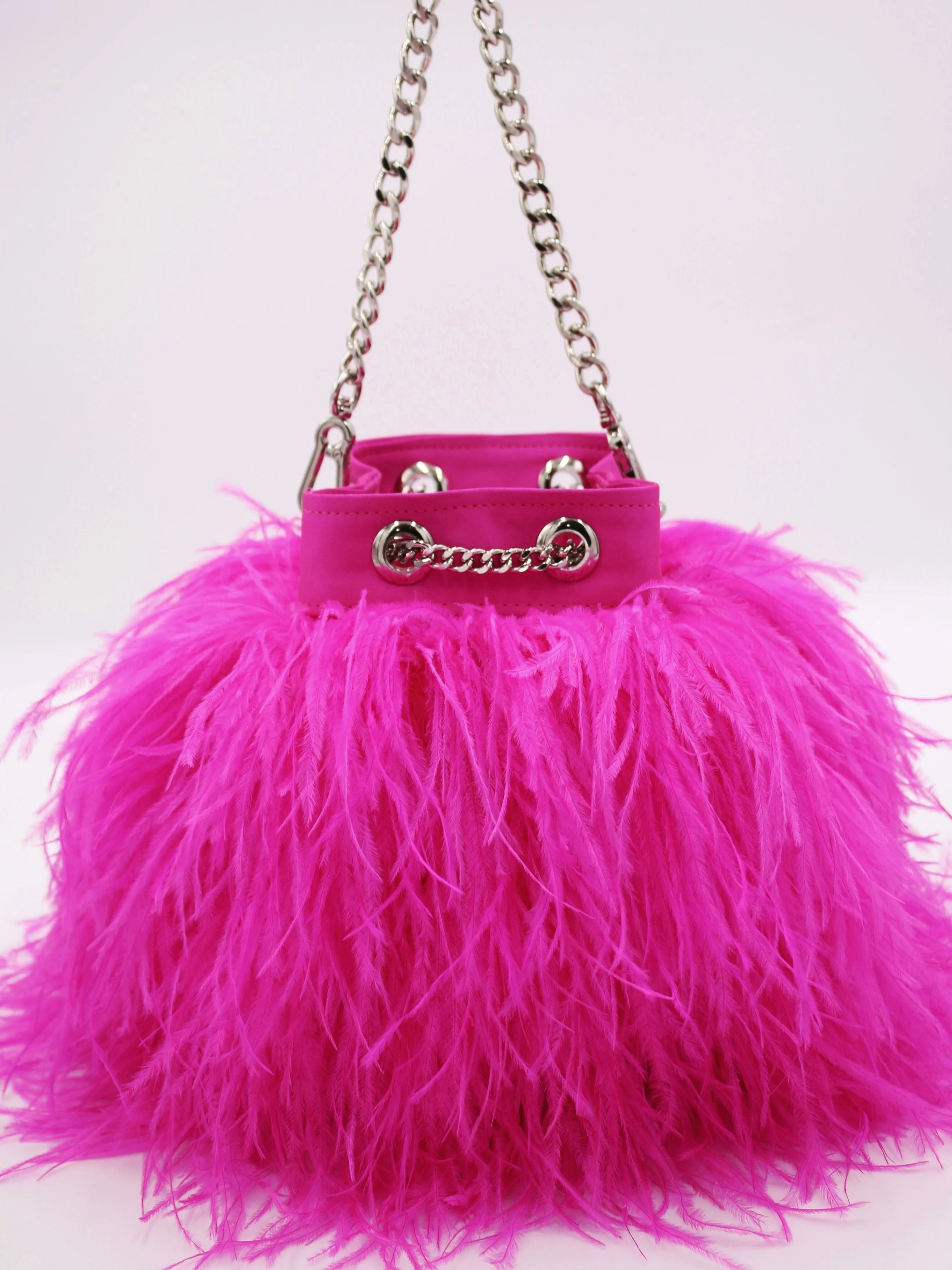 Ostrich Feather Bucket Bag | Fuchsia | Large | Made to order