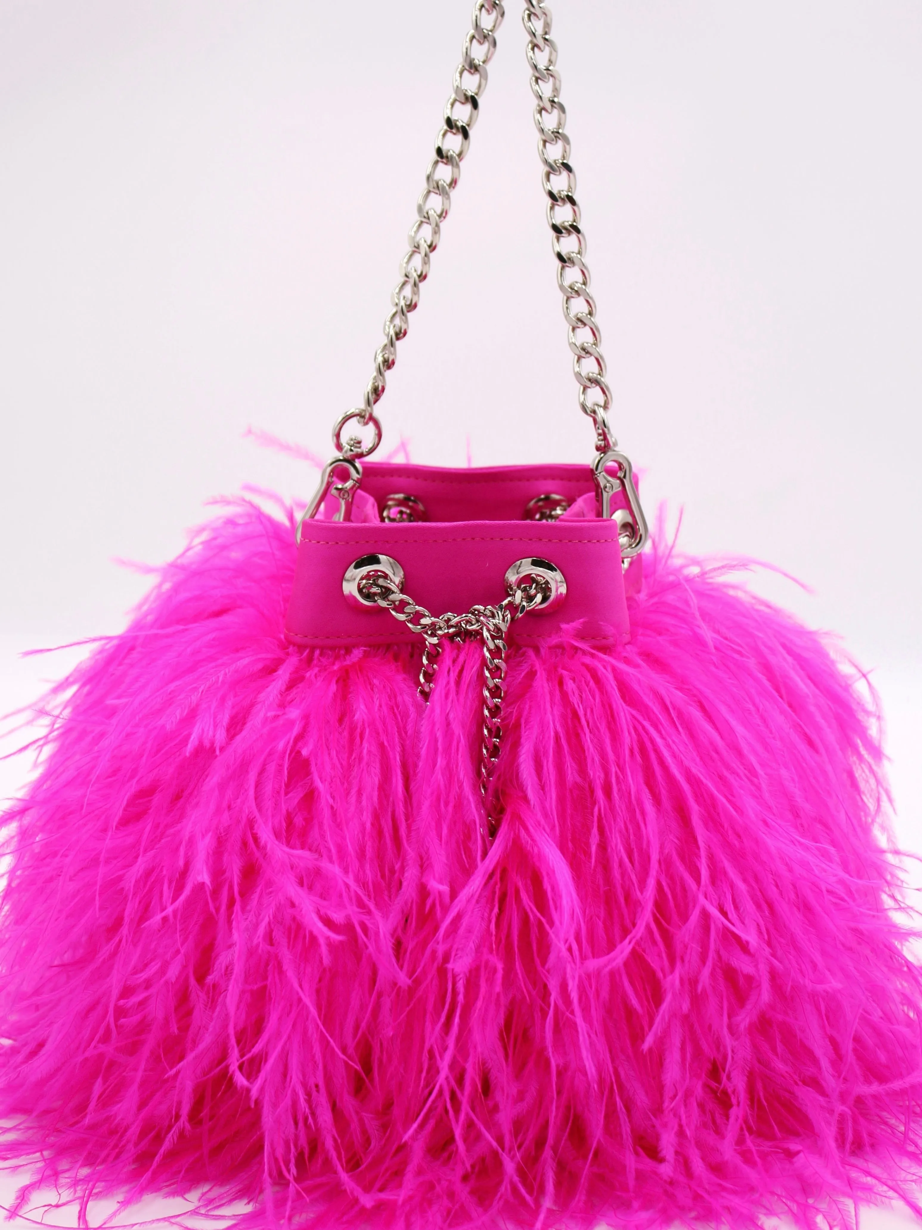 Ostrich Feather Bucket Bag | Fuchsia | Large | Made to order