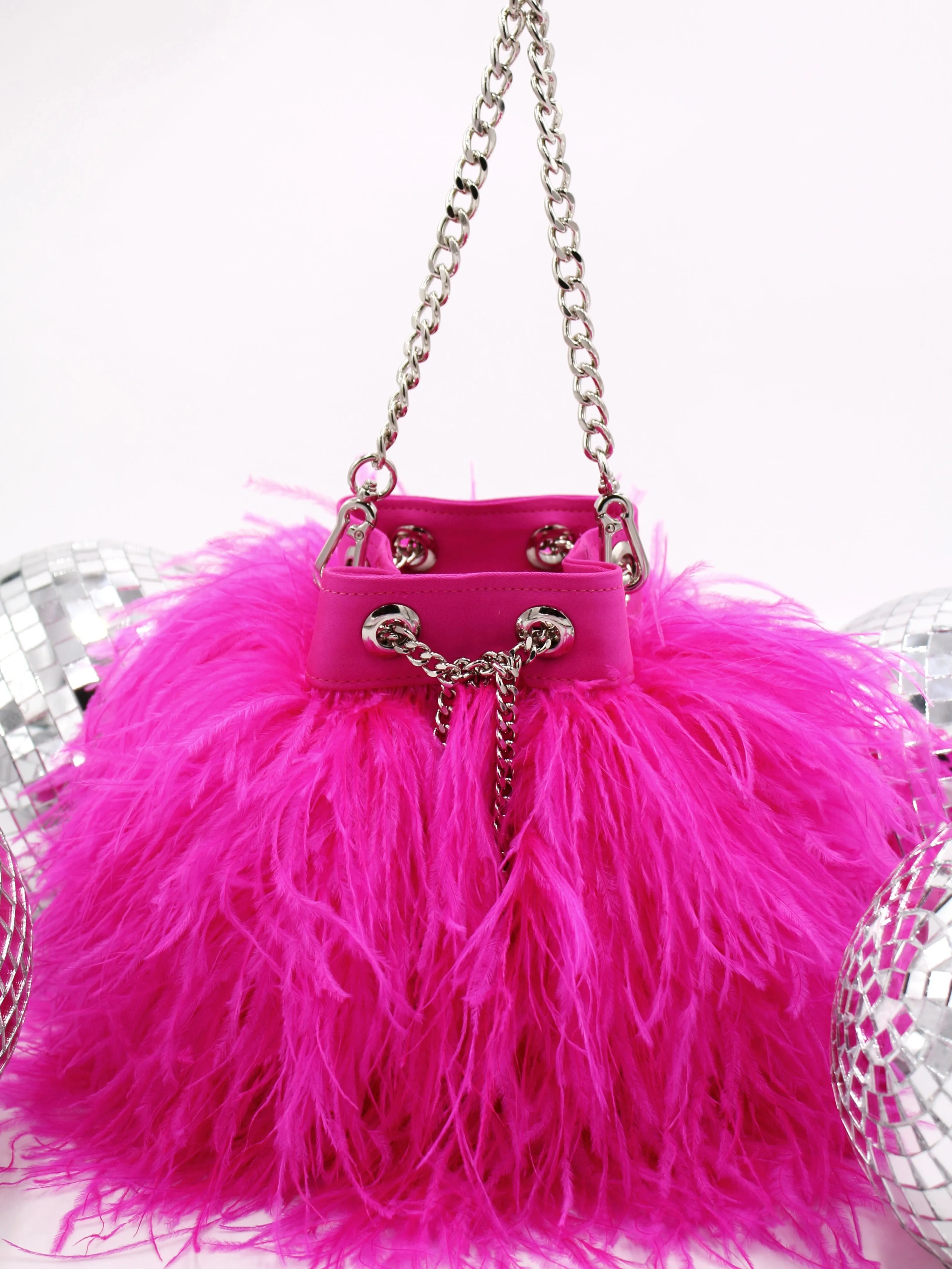 Ostrich Feather Bucket Bag | Fuchsia | Large | Made to order