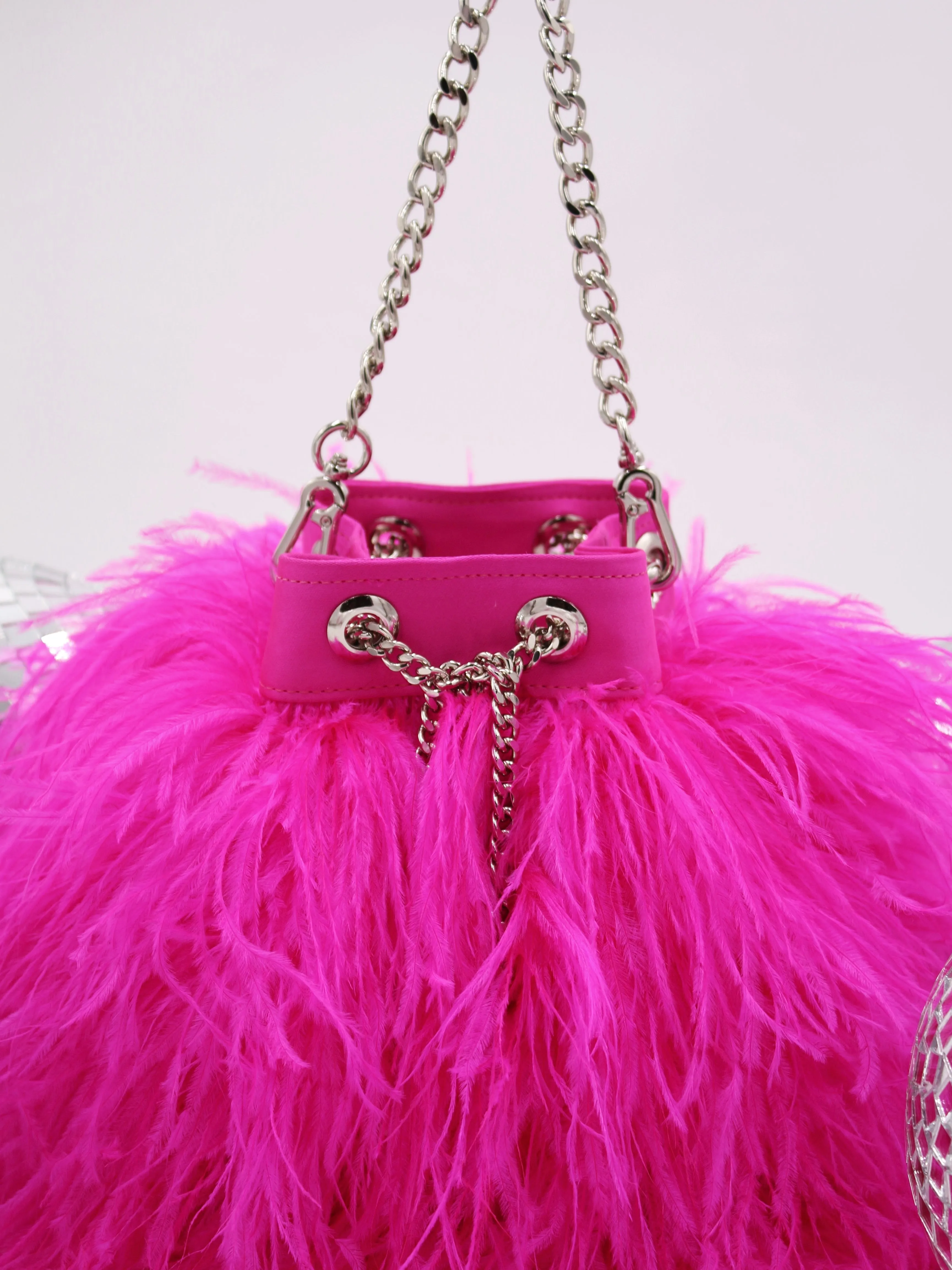 Ostrich Feather Bucket Bag | Fuchsia | Large | Made to order