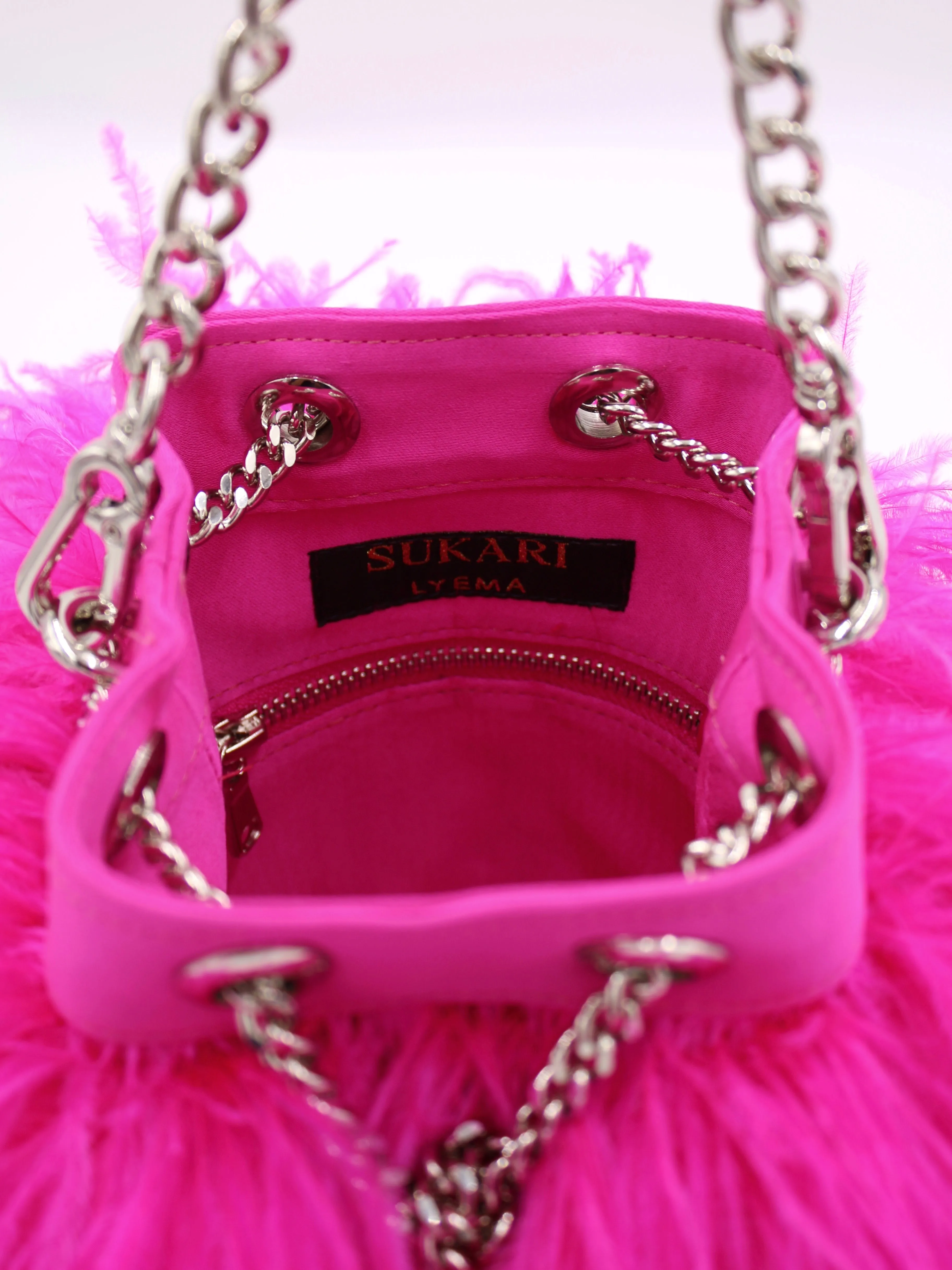 Ostrich Feather Bucket Bag | Fuchsia | Large | Made to order