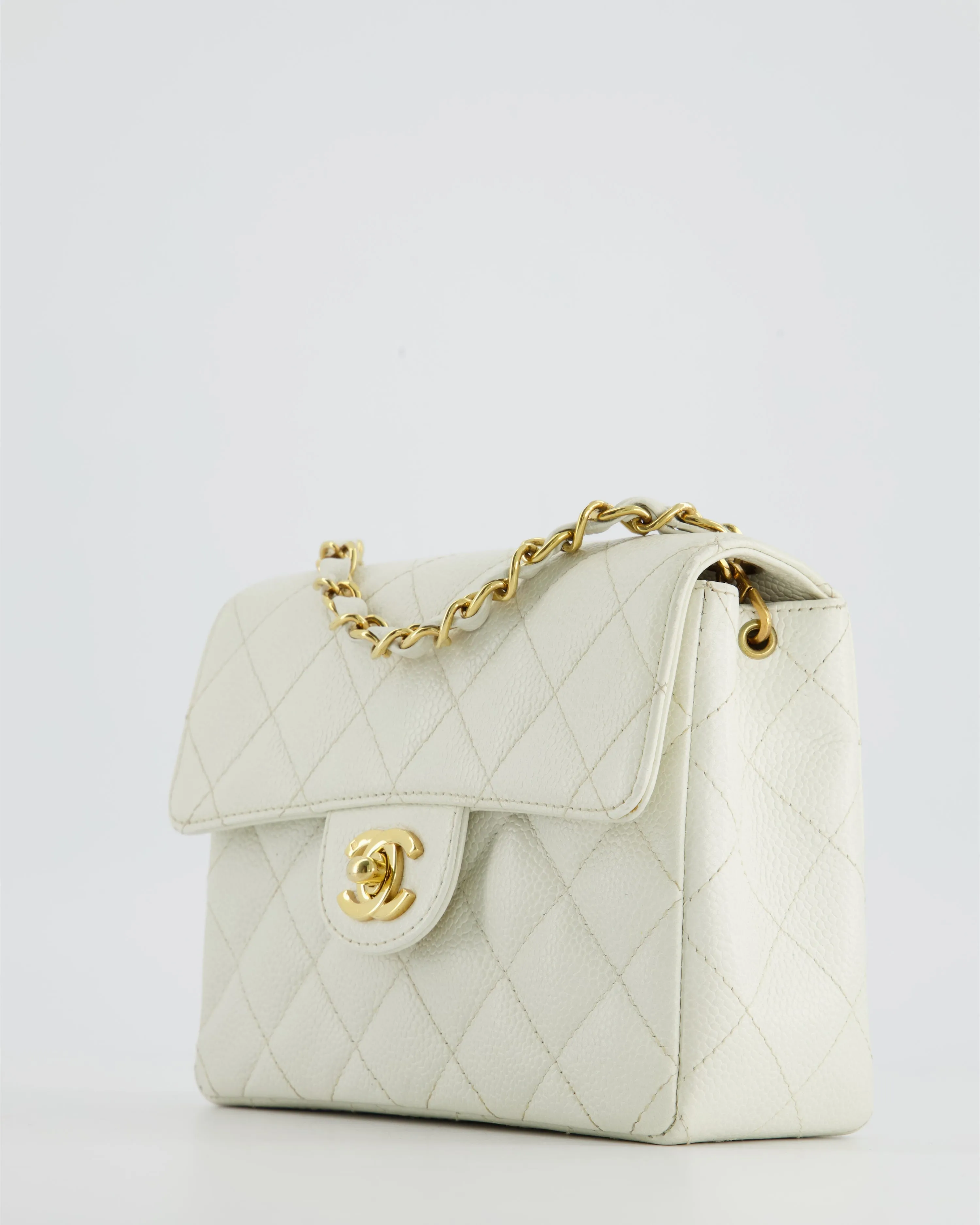 *RARE* Chanel Vintage White Caviar Mini Square Flap Bag with 24K Gold Hardware