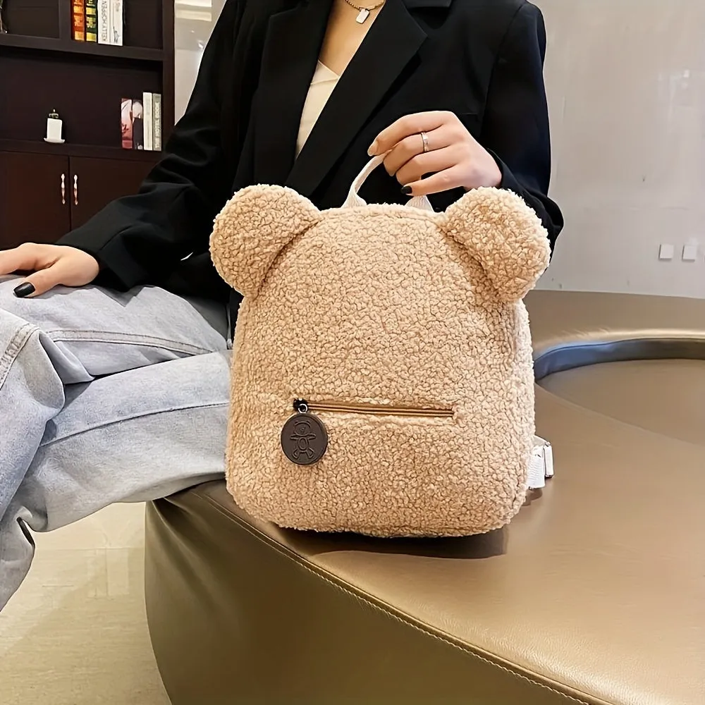 realaiot  Bear Ear Cartoon Backpacks, Kawaii Plush Student Rucksacks, Cute Bear Shaped Daypack For Women & Girls