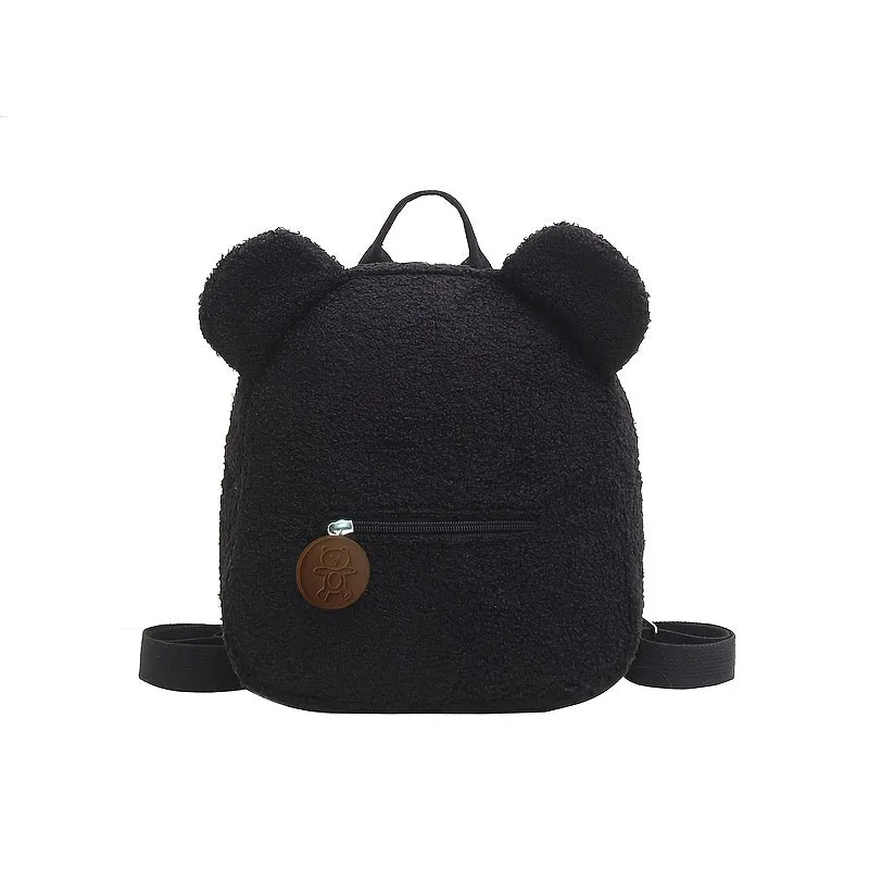 realaiot  Bear Ear Cartoon Backpacks, Kawaii Plush Student Rucksacks, Cute Bear Shaped Daypack For Women & Girls