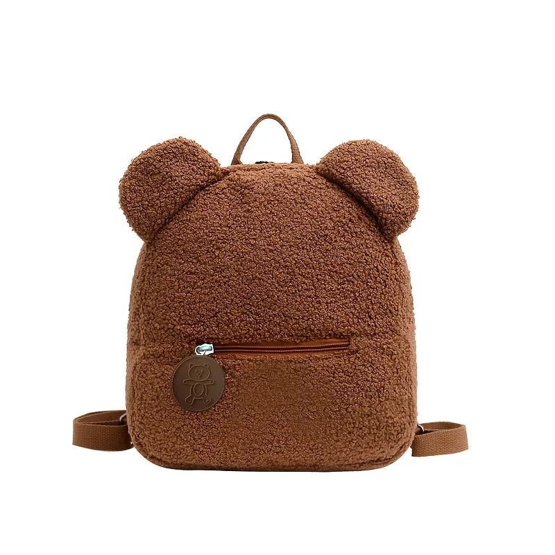 realaiot  Bear Ear Cartoon Backpacks, Kawaii Plush Student Rucksacks, Cute Bear Shaped Daypack For Women & Girls