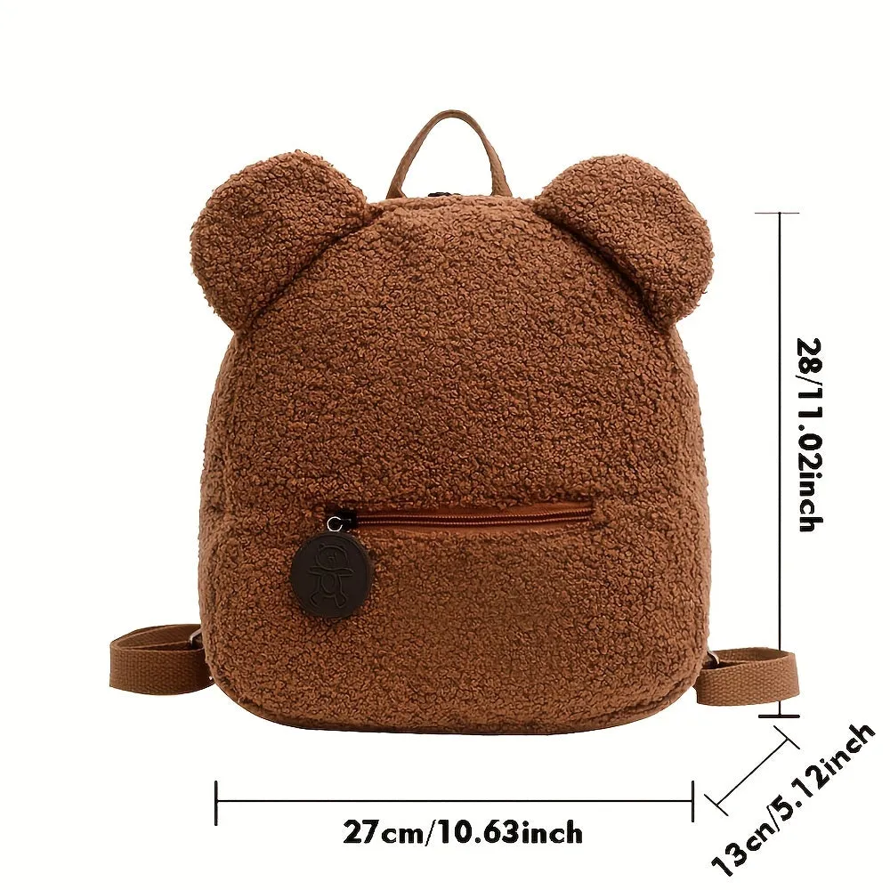 realaiot  Bear Ear Cartoon Backpacks, Kawaii Plush Student Rucksacks, Cute Bear Shaped Daypack For Women & Girls