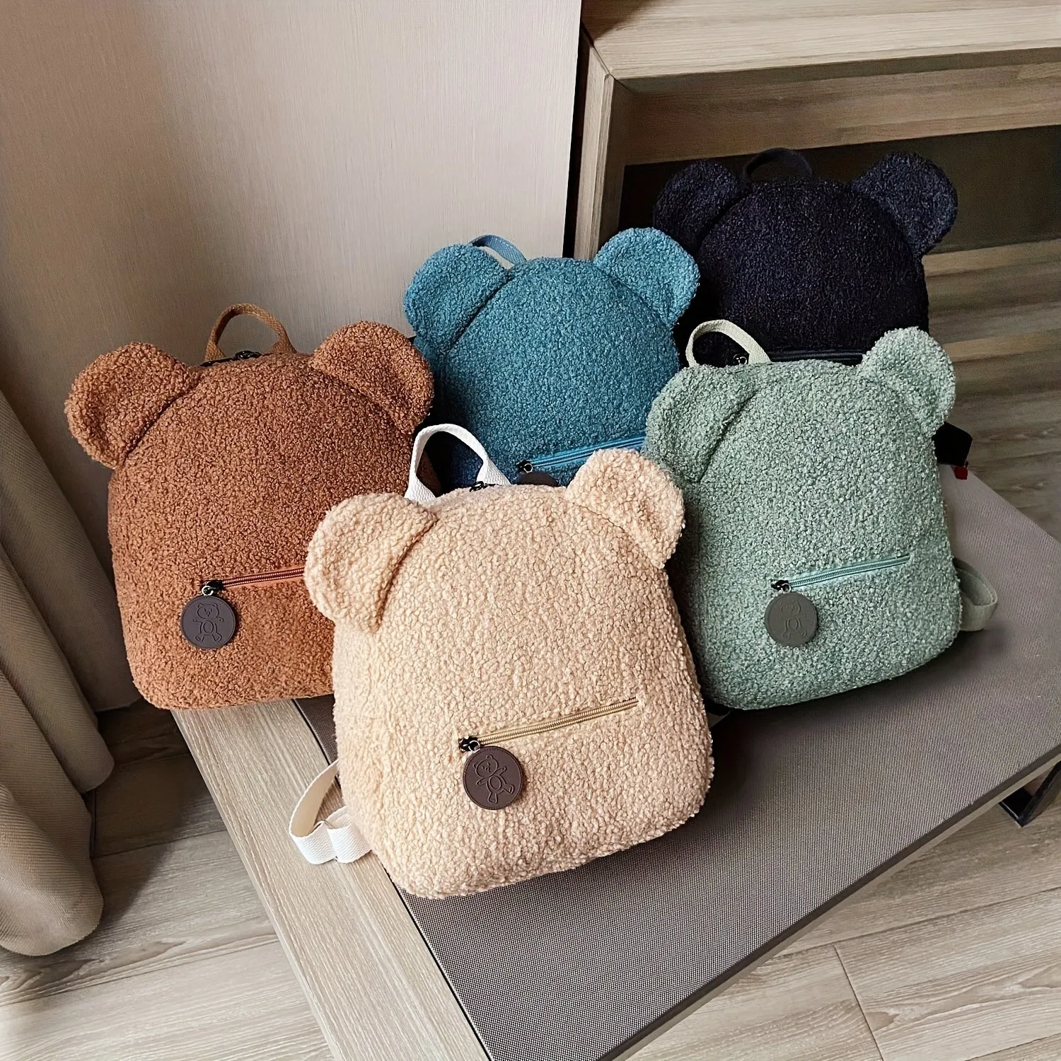 realaiot  Bear Ear Cartoon Backpacks, Kawaii Plush Student Rucksacks, Cute Bear Shaped Daypack For Women & Girls